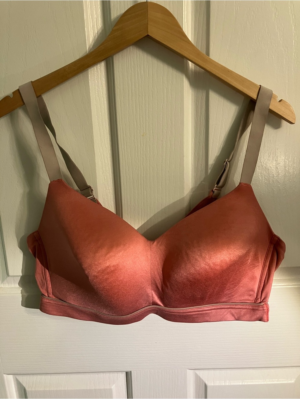 Cacique Satin-Look Padded Bra in Coral Pink with Taupe Straps